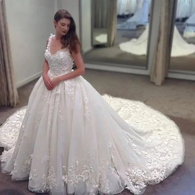 

Новинка бальное платье свадебное платье 2019 с V-образным вырезом без рукавов длинное платье со шлейфом