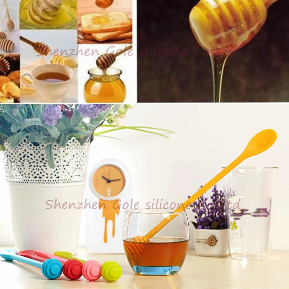 Силиконовая ложка для меда 60 шт./лот милая смайлика медовая палочка медовой банки