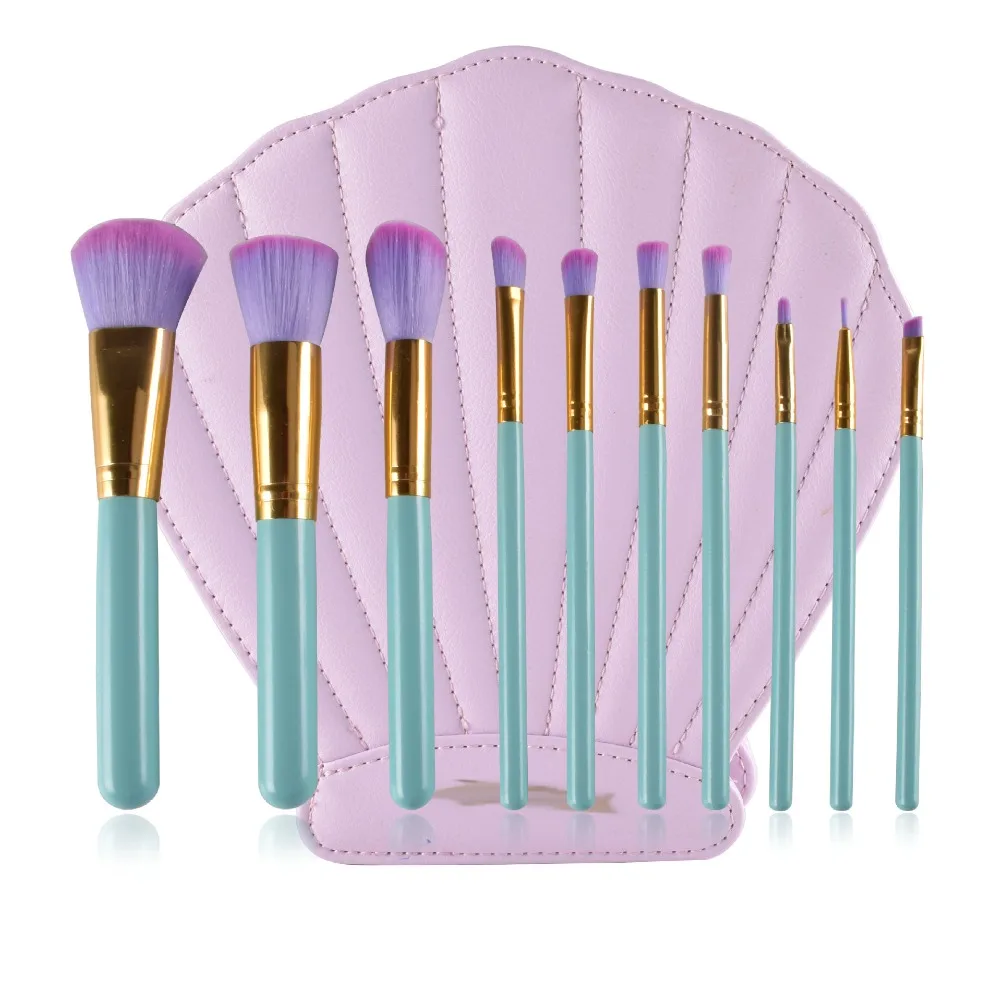 

10Pcs/Bag Sky Blue Makeup Brushes Shell Case Kit Portable Comestic Bag Makeup Tools Foundation Blush Eyebrow Make Up Brushes