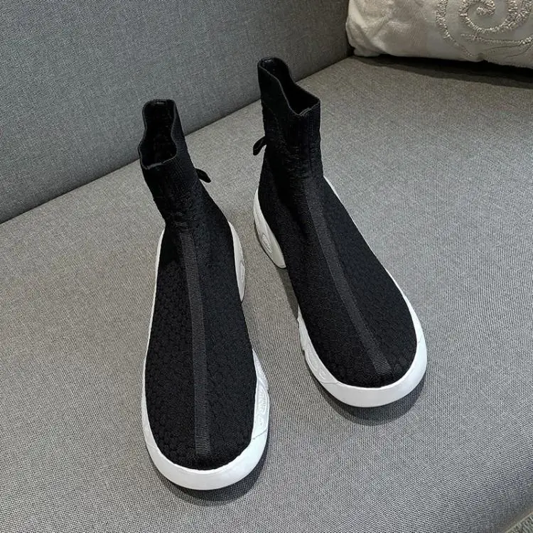 Женские ботильоны без шнуровки шерстяные вязаные полусапожки с бантом-бабочкой