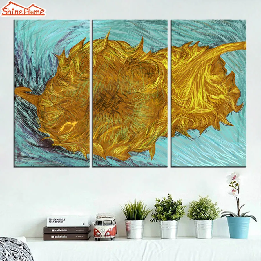 ShineHome-3pcs холст печать Ван Гог Картина маслом Триптих Модульная картина Подсолнух