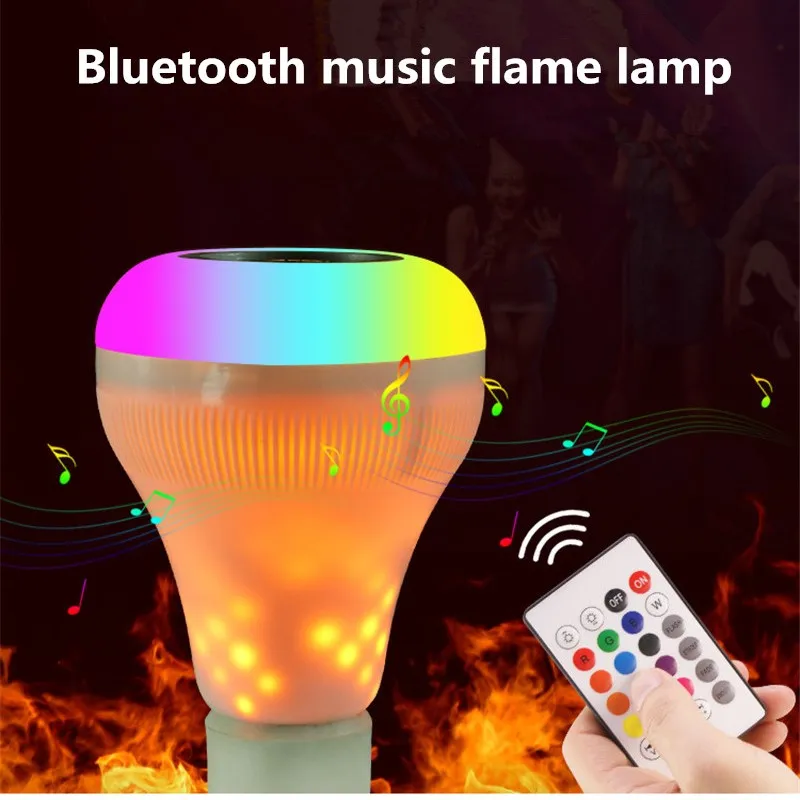 Беспроводная Bluetooth колонка лампочка с эффектом пламени E27 RGB умные светодиодные
