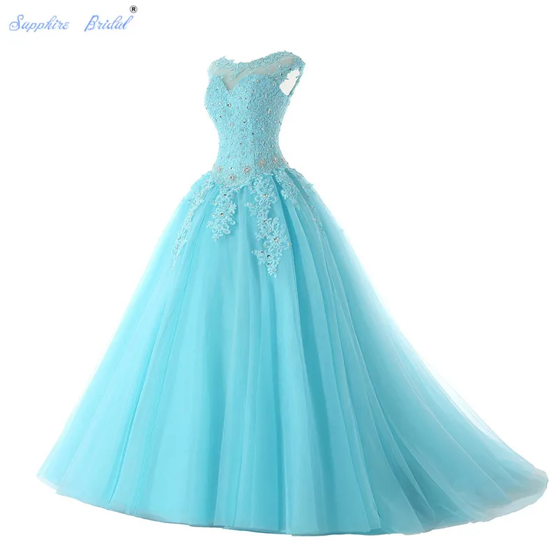 Сапфировое длинное вечернее платье для невесты Vestido De 15 Anos Cap Sleeve кружевное с