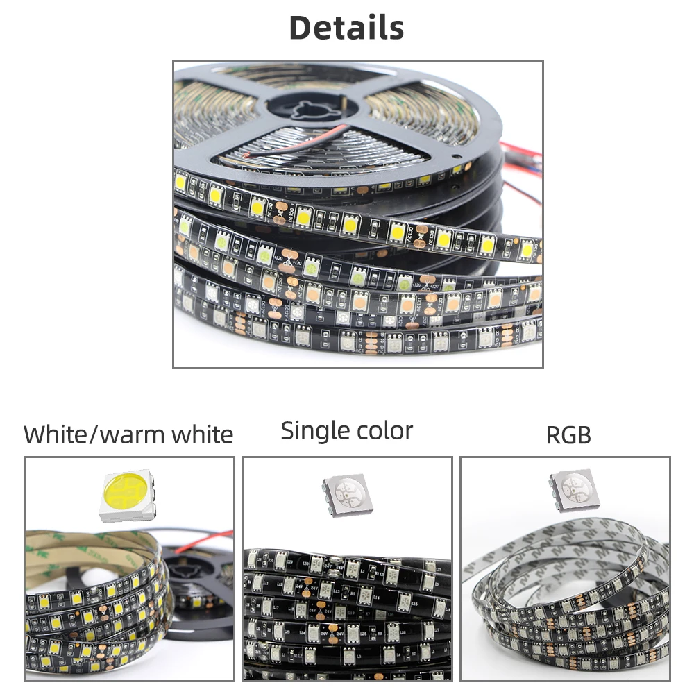 DC12V 5 м черная печатная плата RGB Светодиодная лента гибкая 5050 Водонепроницаемый светодиодный светильник полоса для светодиодный ТВ фоновый светильник ing 60 Светодиодный/м