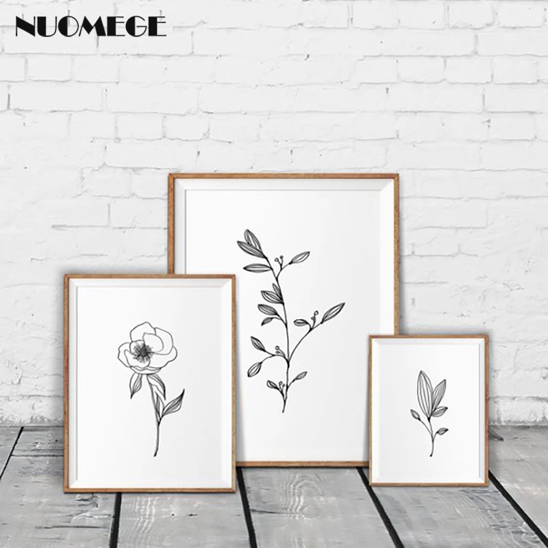 

Minimalist Wall Art Pencil Leaf Drawings Canvas Painting Black and White Posters Prints Nordic Decoration Pictures Bedroom Decor