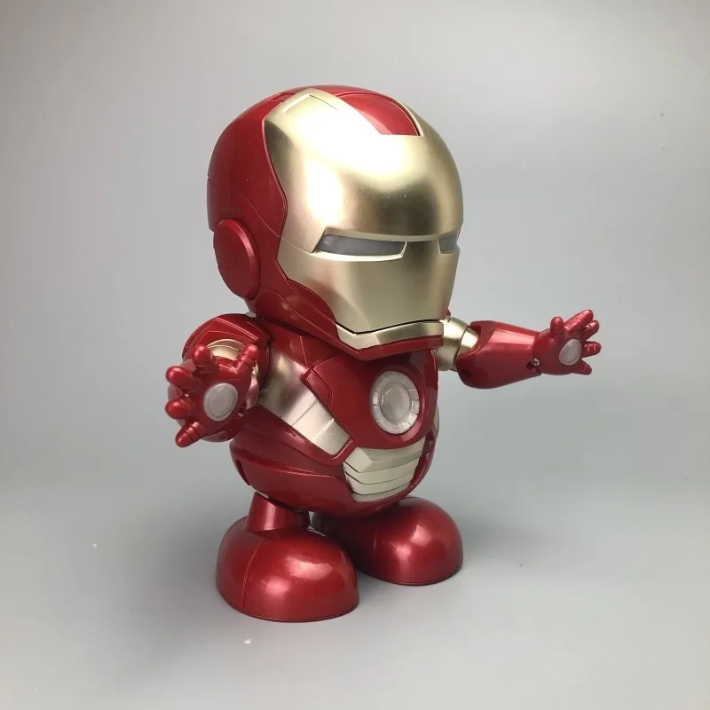 Можно танцевать Железный человек с принтами "Marvel", "Мстители", фигуркы игрушки светодиодная вспышка светильник с светильник звук музыки робот герой Железный человек и электронные игрушки для детей