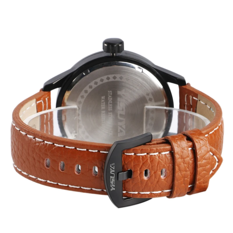 

YISUYA Date Pilot Army Brown Genuine Leather Band Men Business Wrist Watch Japan Quartz Movement Calender Analog Quartz Sport