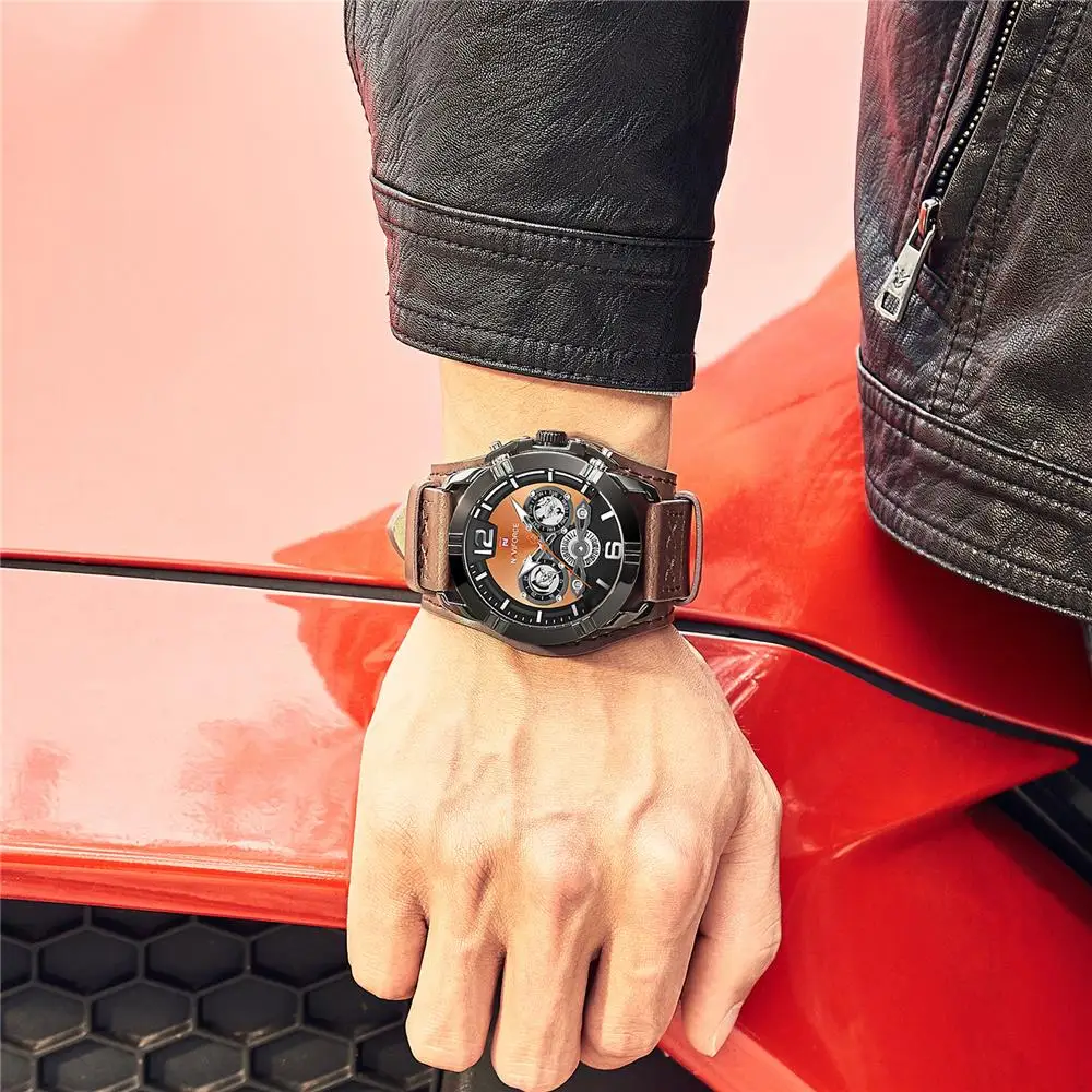 NAVIFORCE мужские часы спортивные модные мужские кожаные кварцевые роскошные мужские часы бренд 30 м водонепроницаемые часы Relogio Masculino синий