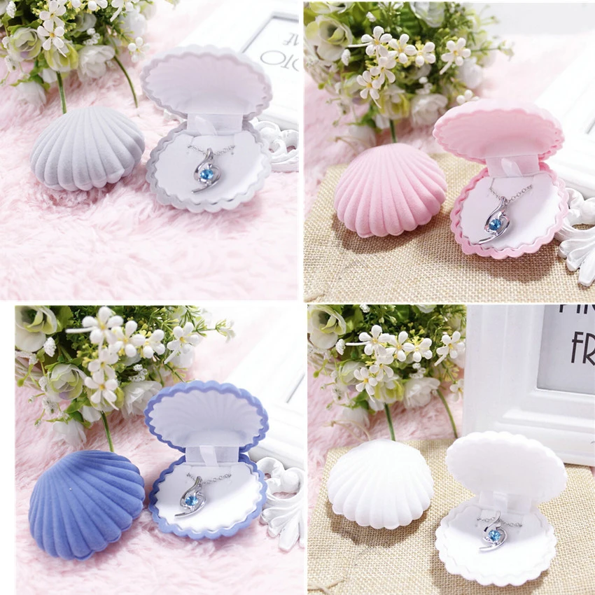 Модный милый бархатный чехол в форме ракушки Подарочная коробка для ювелирных