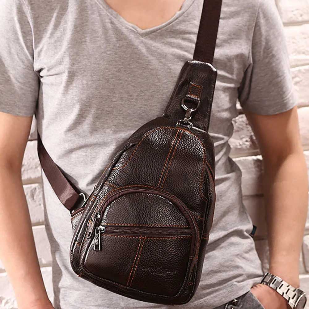 100% натуральная кожа винтажная мужская сумка на ремне через плечо нагрудная из