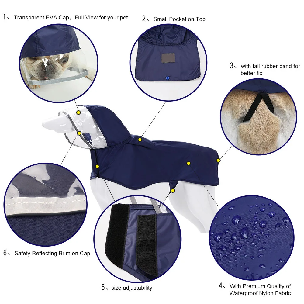1pcs Large Dog Clothes Raincoat Waterproof Suits Dot Rain Cape Pet Clothing For Big Dogs Hooded Jacket Poncho Coat | Дом и сад