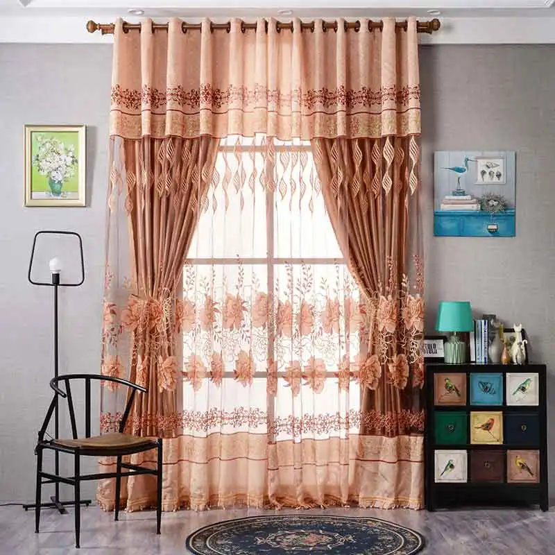 Жаккардовые рифленые Гибискус шторы экраны вышитые цветы valance voilefor гостиная