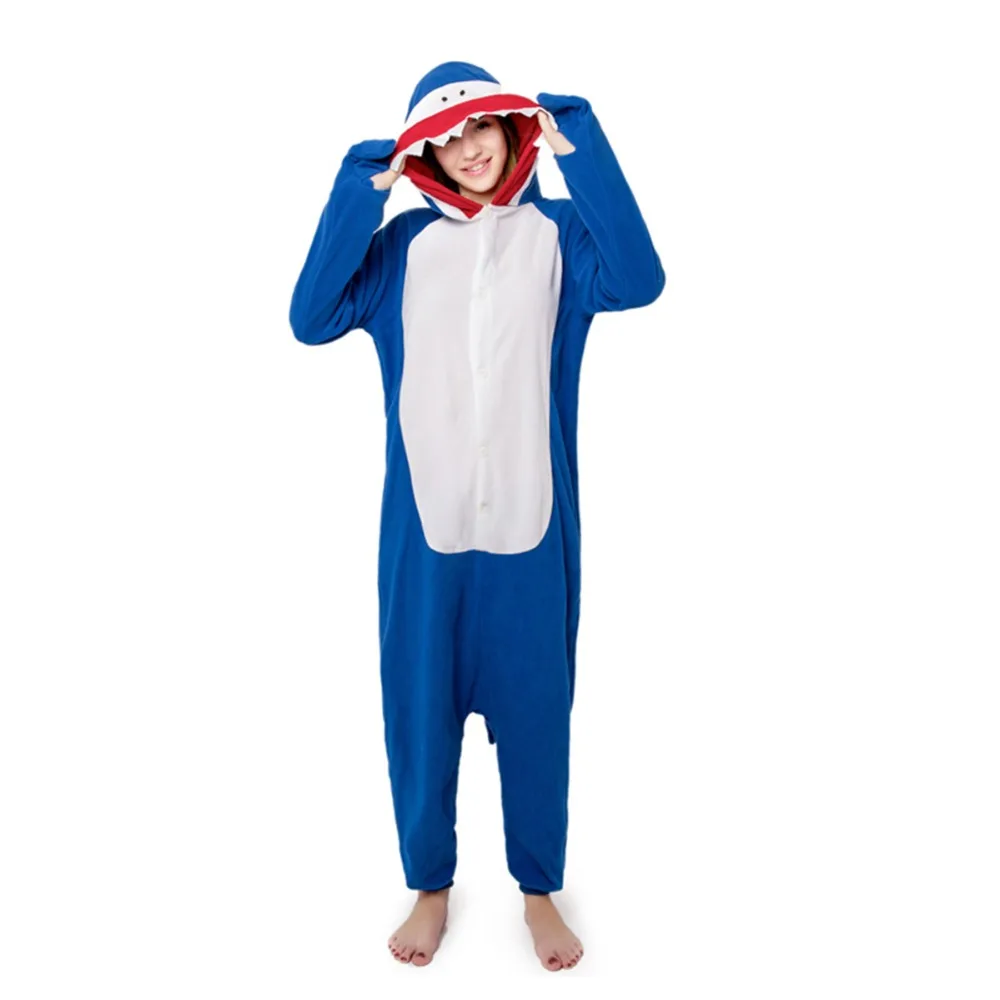 Флис Kigurumi Акула животных Косплэй Пижамный костюм для взрослых унисекс пижамы