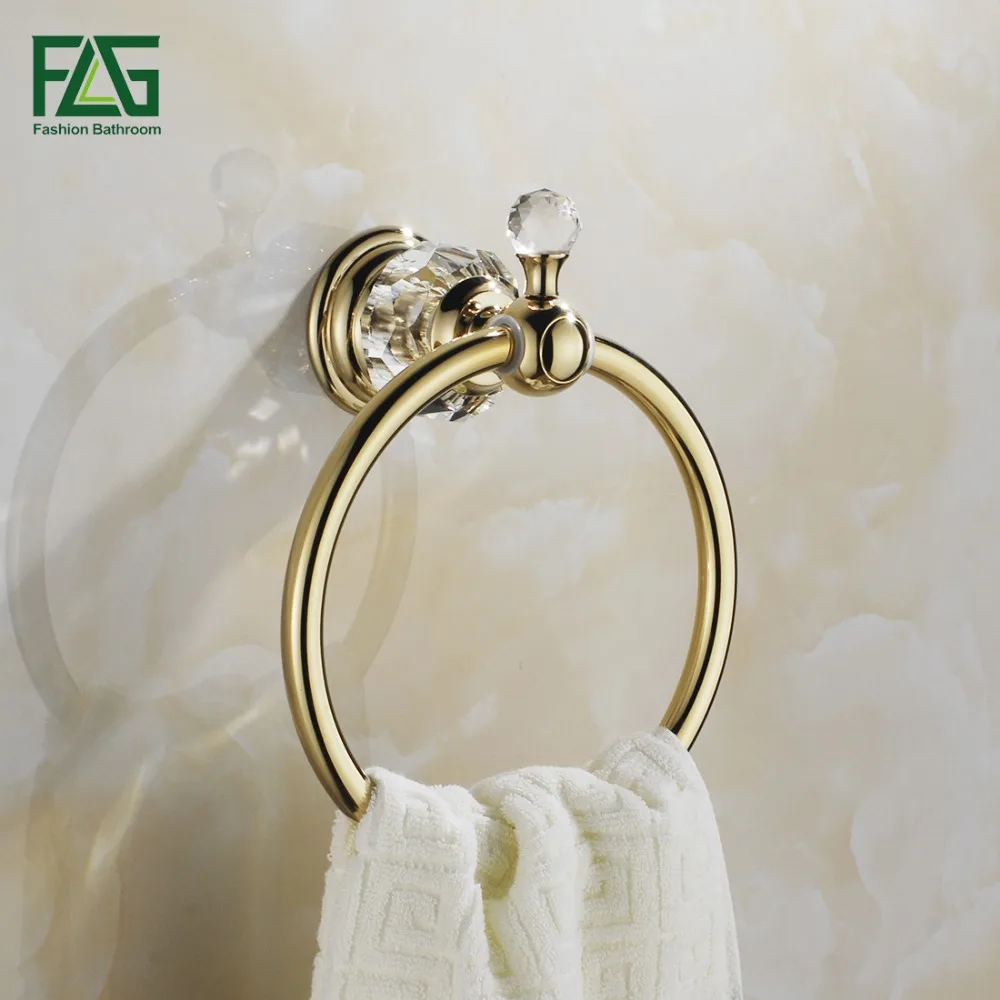 

FLG Free Shipping Wholesale and Retail Unique Design Crystal & Golden Towel Ring Wall Mounted Brass Bathroom Towel Rack G154-06G