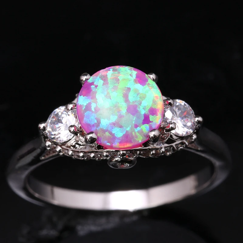 Уникальный круг Розовый огненный опал белый Оптовая Продажа 925 Серебро Печатью