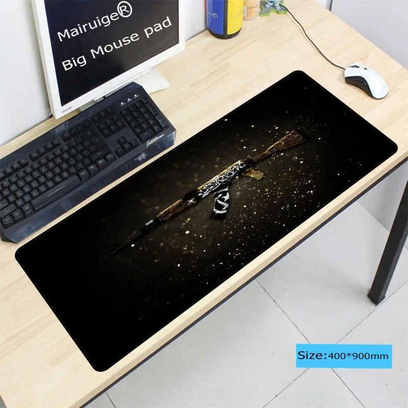 Большой игровой коврик для мыши Mairuige 900*400*3 мм с пистолетом геймерский клавиатуры