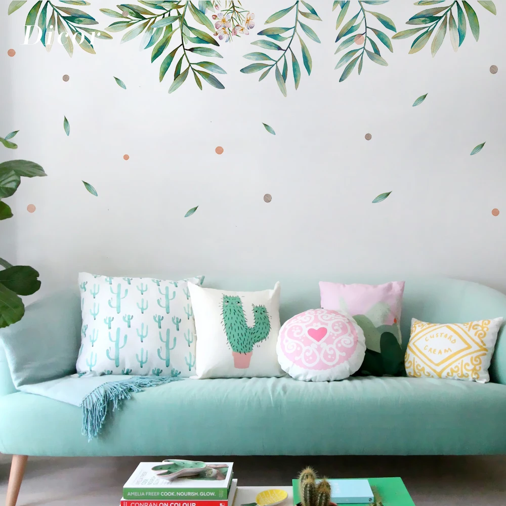 Водостойкие съемные настенные наклейки из ПВХ DICOR листья для гостиной декорация