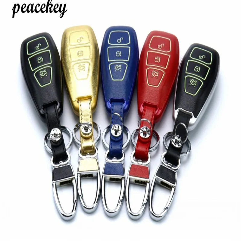 

Peacekey Leather Car Key Case Cover For Ford Fiesta Focus Mondeo Ecosport Kuga Focus st With Buckle Car-styling