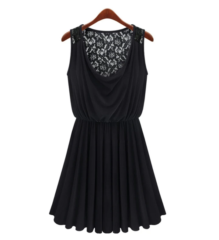 Lace Pleated Sleeveless O Neck Back Hollow Out Sexy Fashion Women Summer Dress 2014 | Женская одежда