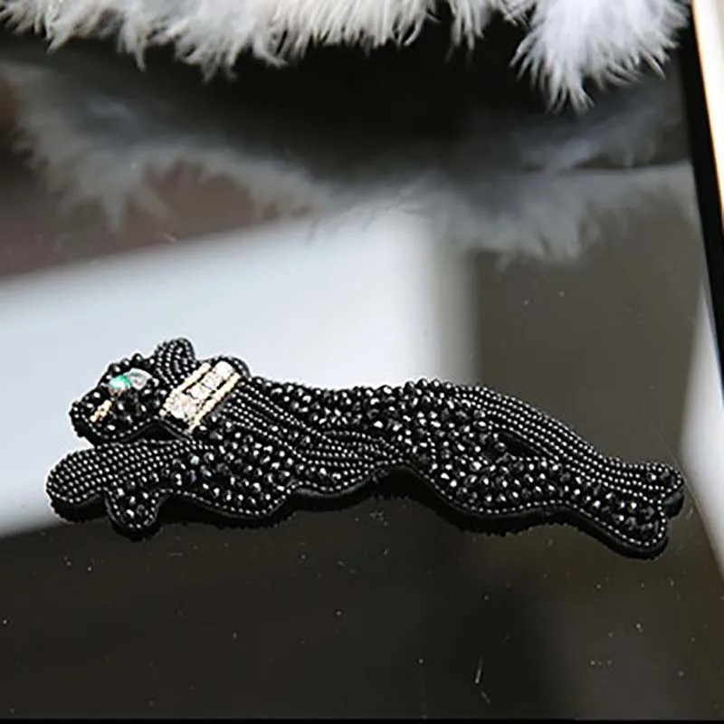 Вышитая бисером лесная животная нашивка черный леопардовый бисер на аппликацию