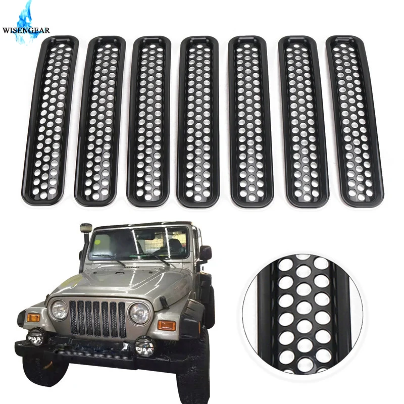 7 шт. передняя сетчатая решетка для Jeep Wrangler TJ 1997 2006|grille insert|bumper grillehoneycomb frame |