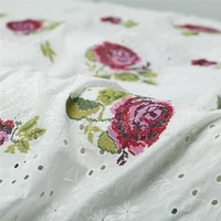 double embroidery rose pattern hollow pure cotton fabric white and navy sewing for dress skirt curtain craft by the yard