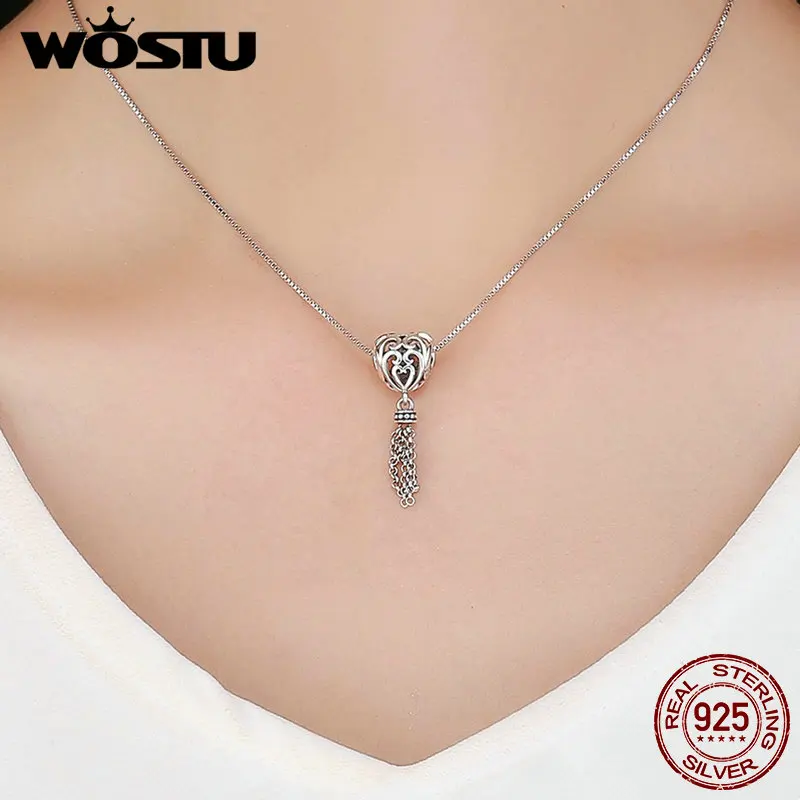 WOSTU Новое поступление 925 пробы серебро очарование с кисточкой-сердцем Шарм Подходит Сделай Сам браслет из бусин ювелирные изделия подарок CQC722