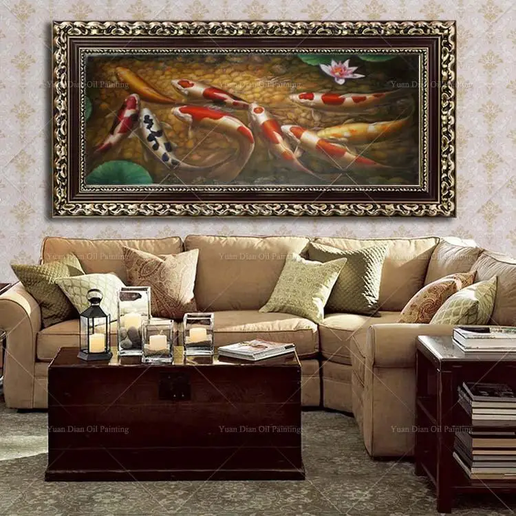 Картина маслом с девятью рыбками на удачу золотые животные смешная красивая