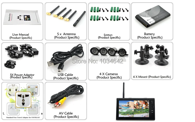 Беспроводная система видеонаблюдения 4-канальный видеорегистратор с ЖК-экраном 7