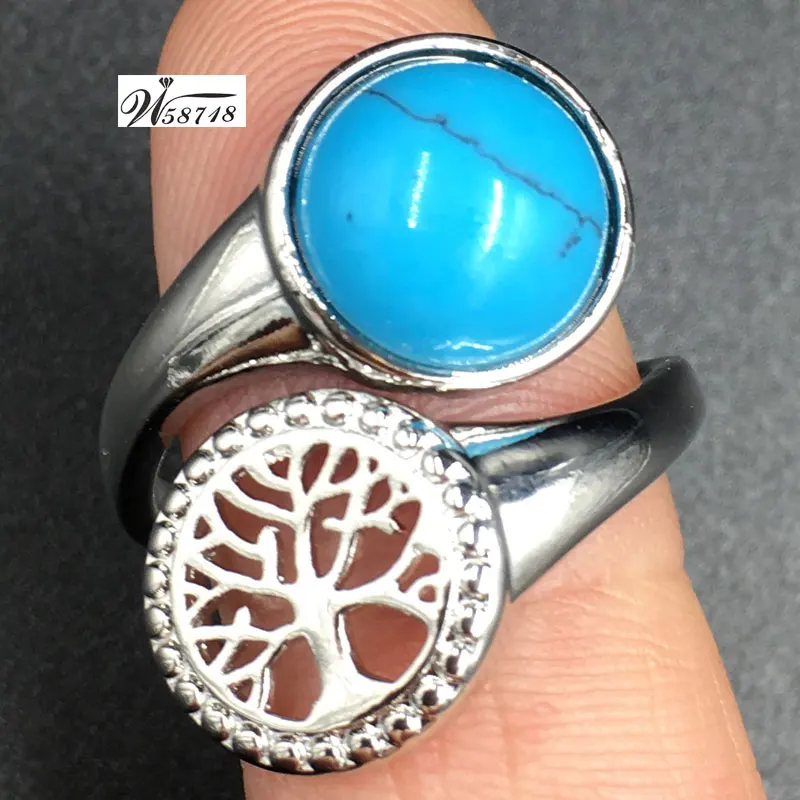 Тигровый глаз лазурит авантюрин Howlite Кристалл Jaspe Синий Песок Сердолик круглое дерево художественное кольцо 7~ 1"(США) Регулировка WB689