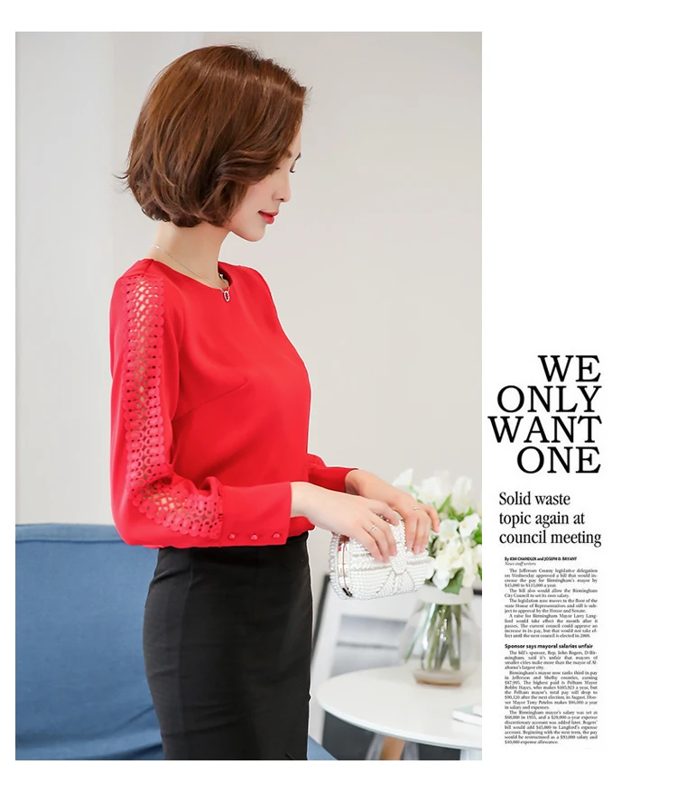Spring Women Chiffon Blouse Long Sleeve Lace Shirt Hollow Out Blouses Tops Summer Sexy Slim Solid Blusa de Renda Feminina