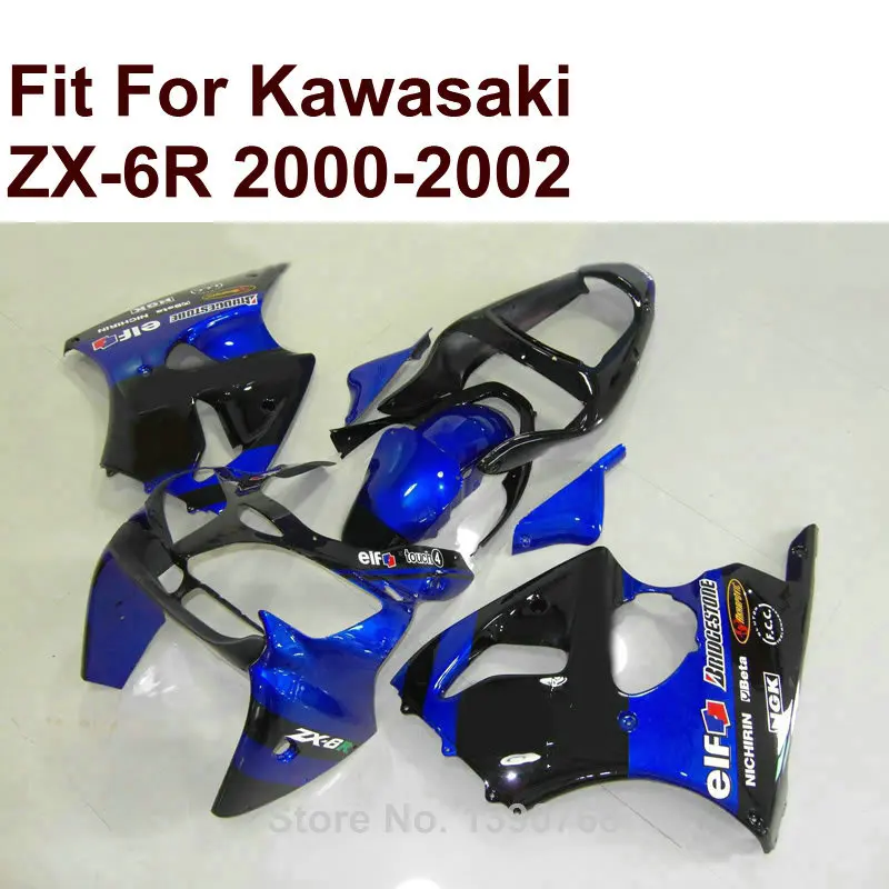 Высококачественный комплект обтекателей Kawasaki ZX6R черный синий 2000 2001 2002 Ninja ZX 6R 636 00