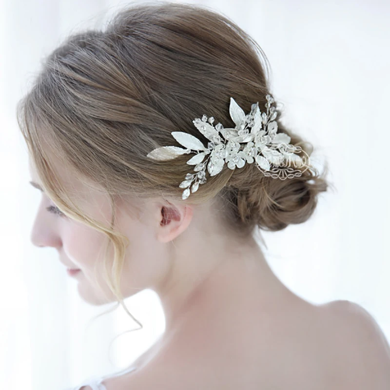 Серебряный цвет кристалл цветок расчески волос ювелирные изделия Аксессуары для
