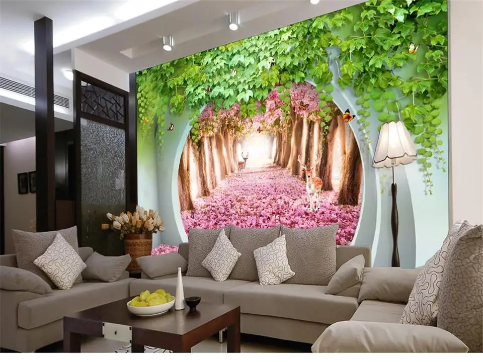 Пользовательские 3d фото обои гостиной росписи вишневого цветка лося декорации