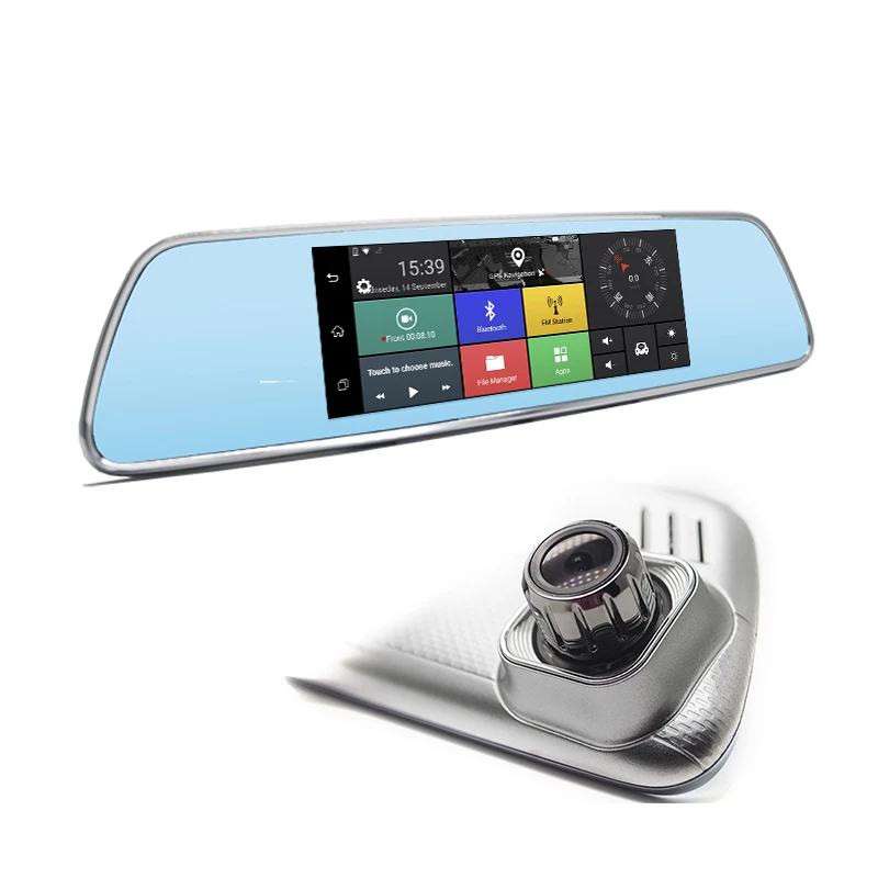 3 г WCDMA 7 дюймов автомобиля Камера DVR Bluetooth FM WI-FI Двойной объектив Smart зеркалом