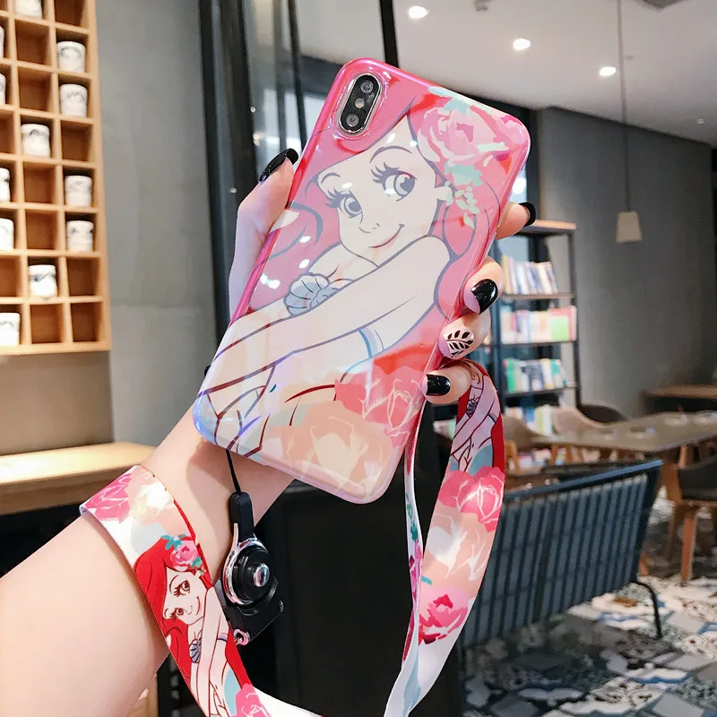 Мультяшный чехол для телефона Marie Cat для iphone Xs MAX XR X 6 6s 7 8 plus Disneys Русалка Принцесса Силиконовая задняя крышка с шейным шнурком