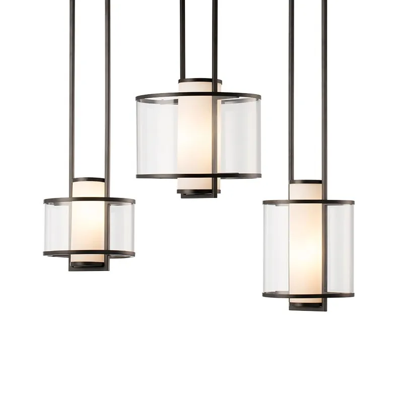 

Chinese Style Cylinder Cone Glass Dinner Pendant Light Modern Chinese ChaLou Led Living Lobby Hotel Hall Hanging Light Fixtures