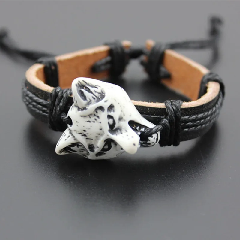 Cool Boy Men's Hand-woven Amulet Wolf Head pendant Leather Bracelets Surfer Bangle Gift YB85 | Украшения и аксессуары