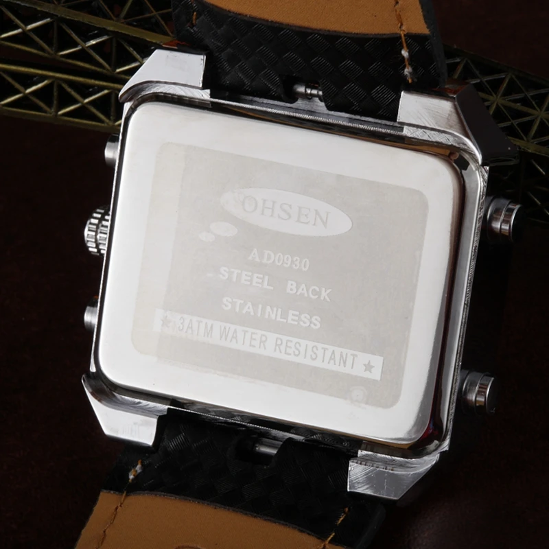 Мужские спортивные часы уличные военные с синим циферблатом черный кожаный