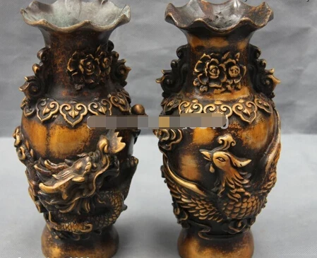 SUIRONG---329 + Королевский дворец Медь Бронза фэн шуй Пион Дракон бутылка с Фениксом