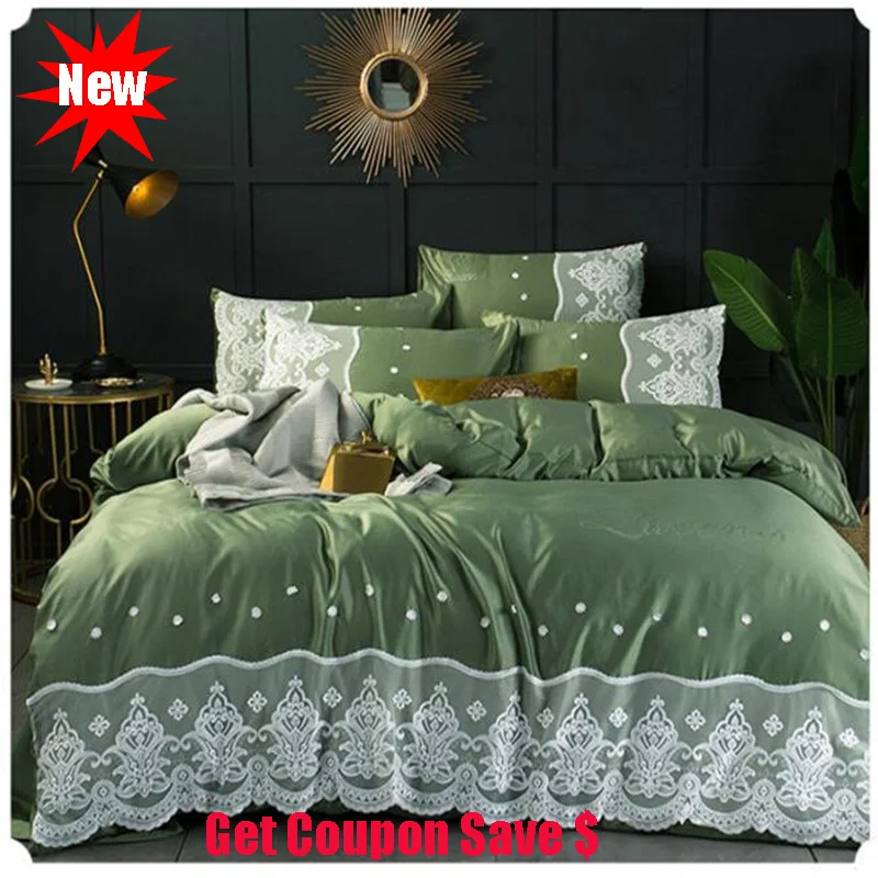 

4pc sdouble-sided ice silk bedskirt pillowcace duvet cover sets Euro style lace edge quilt cover mattress cover bedding sets