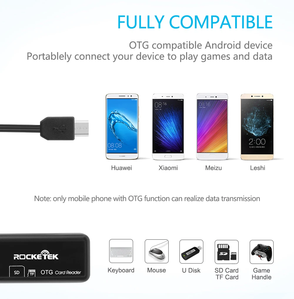 Rocketek Micro usb 2,0 otg считыватель карт памяти телефона адаптер кардридер для TF micro SD microsd Ридеры