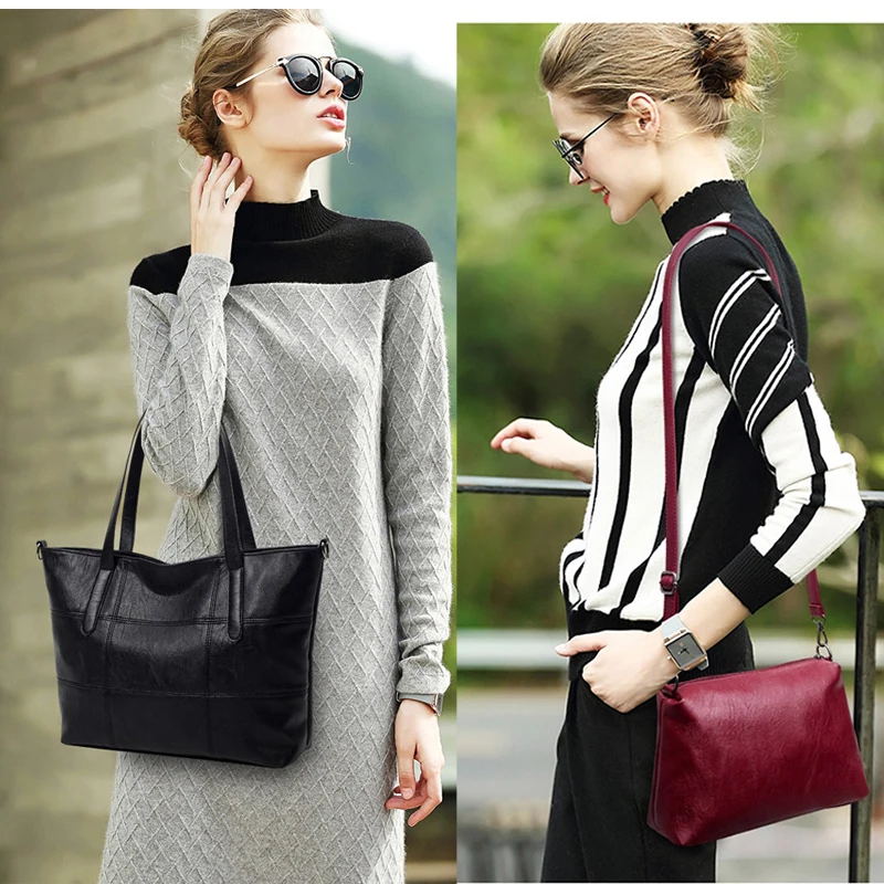 Женские кожаные сумки LG581Z высококачественные черные мессенджер из 2 предметов