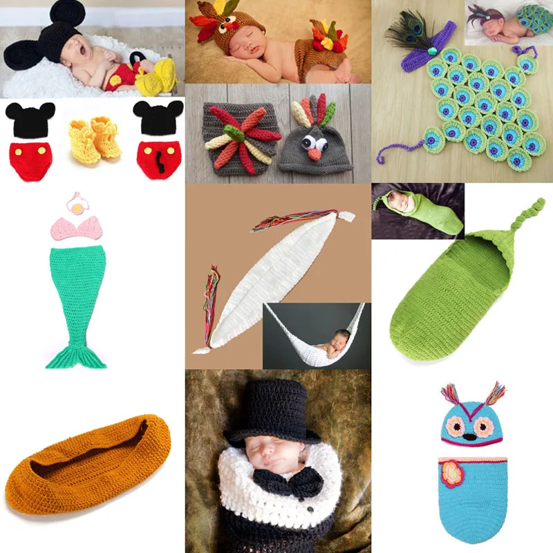 Розничная младенца вязания крючком Кокон костюм комплект новорожденных