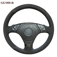 diy hand stitched blue marker black genuine leather suede car steering wheel cover for bmw e36 e46 e39