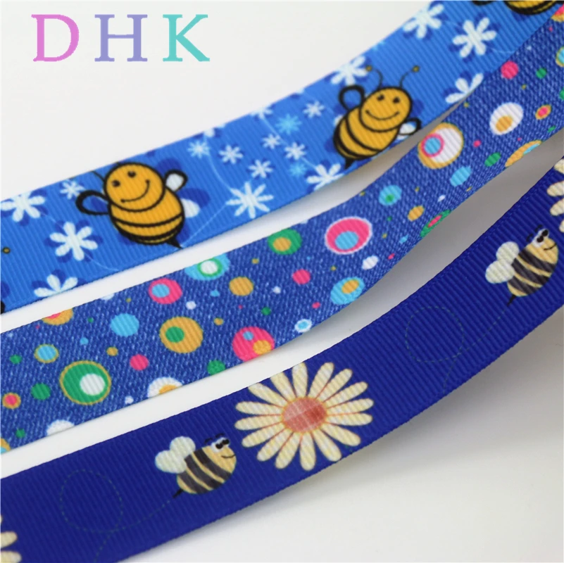 DHK 7/8 'Ƌ ярдов Жан пчелы горошек печатных grosgrain ленточный аксессуар hairbow