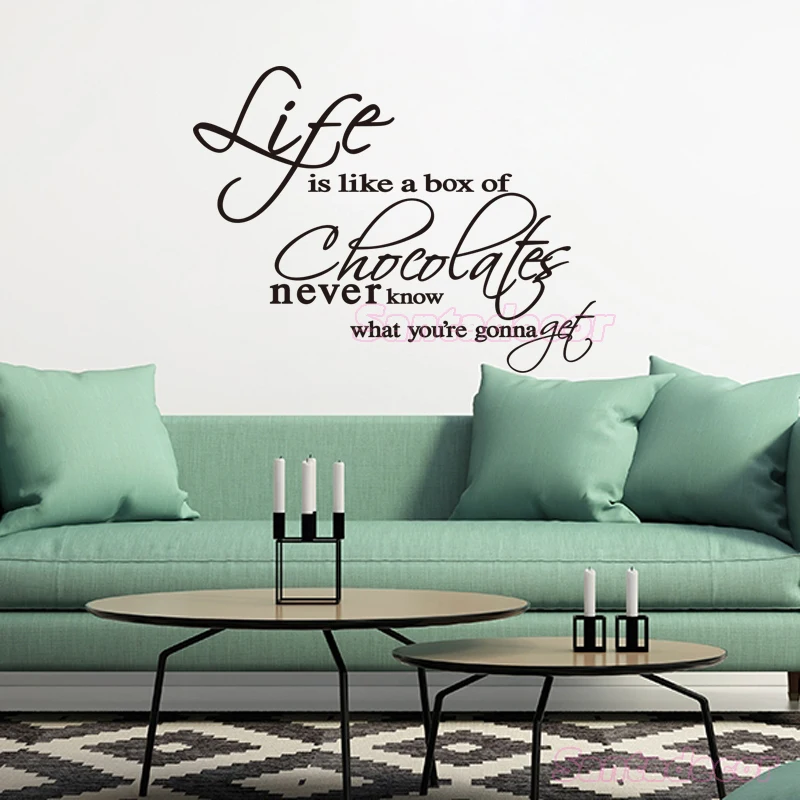 

Наклейка-цитата жизнь похожа на коробку шоколада, Виниловая наклейка на стену, постер для гостиной, домашний декор, обои, украшение дома