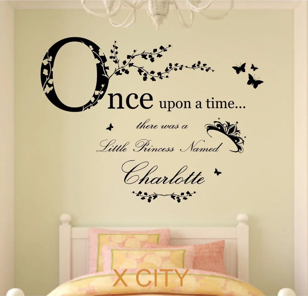 Once Upon a Time Princess Children Girl Personalised Name Vinyl Wall Decal Art Decor Sticker Kids Bedroom Stencil Mural S M L | Дом и сад