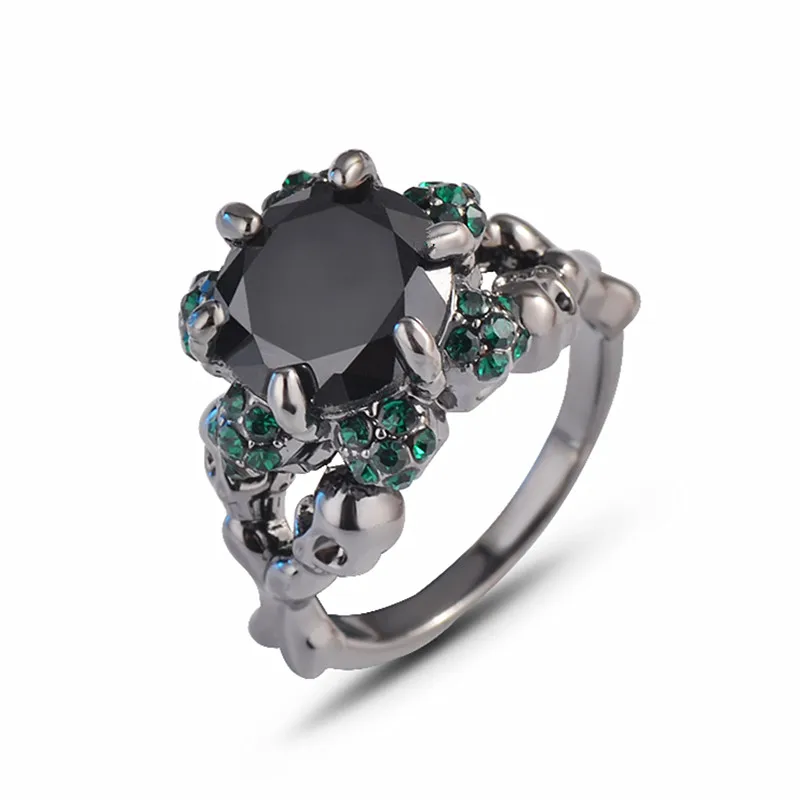 

New Skull Ring Black Zircon Women's Wedding Ring Punk Black gold plating Jewelry J02823