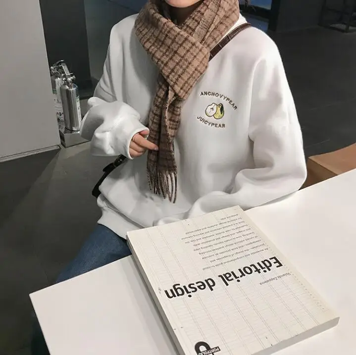 Женский свитшот Harajuku, толстый, Ulzzang, свободный, мультяшный, фруктовый, с надписями, с вышивкой, толстый свитшот, женский, винтажный, кавайный, Милый джемпер - Цвет: Белый